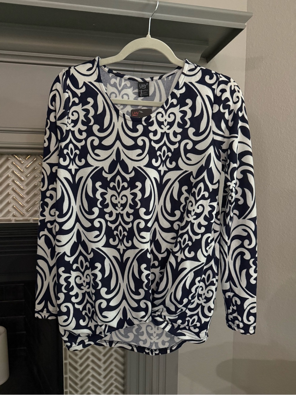 Lildy Navy & White Scroll-Print Long Sleeve Tee